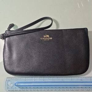 Coach Black Leather Wristlet with Gold Logo